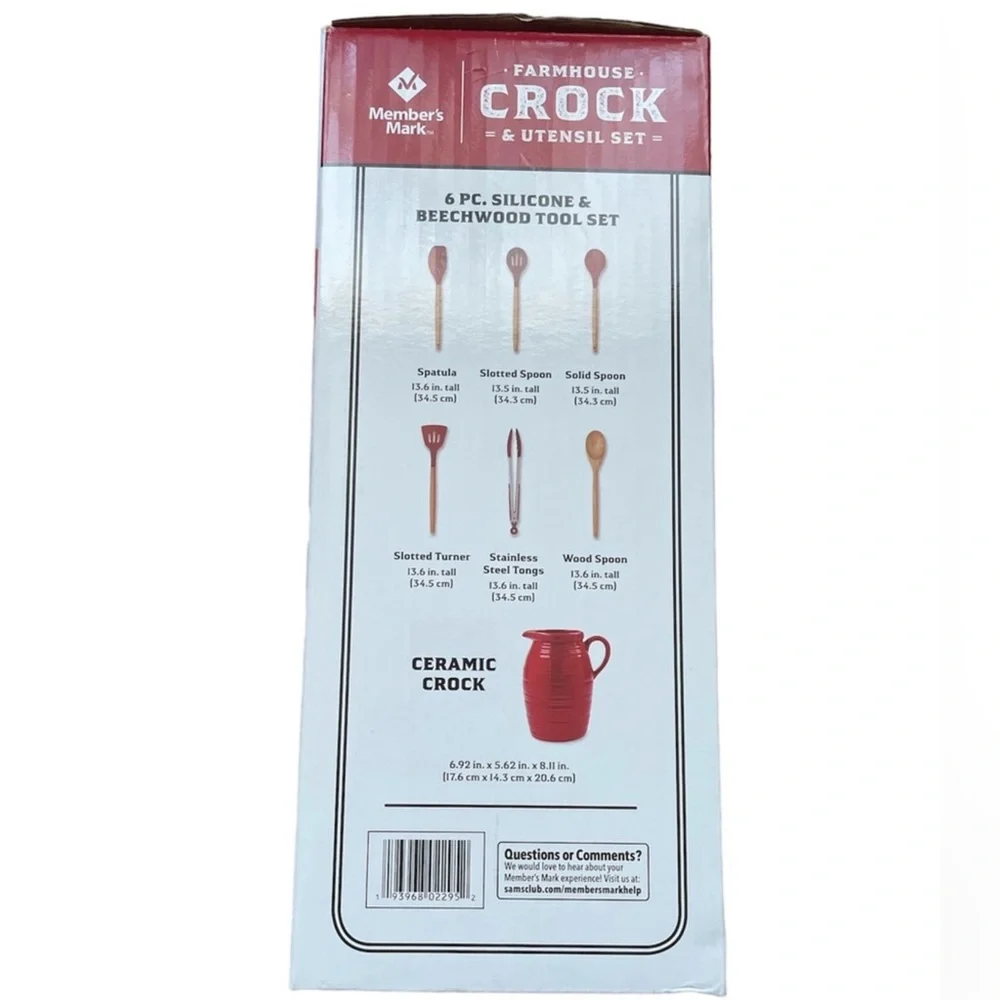 NWT Members’ Mark Farmhouse Crock & Utensil Set – 7 Piece
